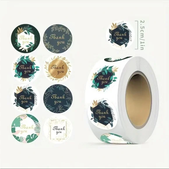 500 Leaves Thank You Stickers 1 inch Round - Picture 2 of 4